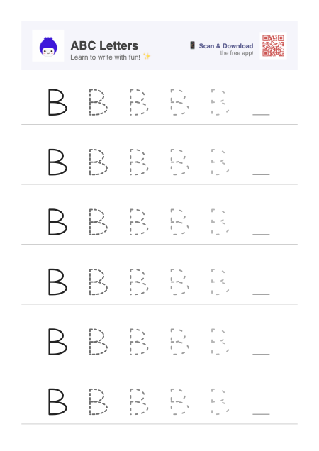 Letter B tracing worksheet preview