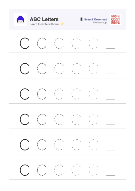 Letter C tracing worksheet preview
