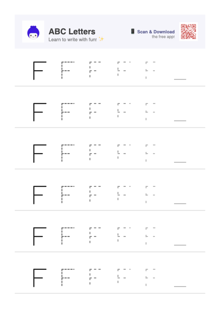 Letter F tracing worksheet preview