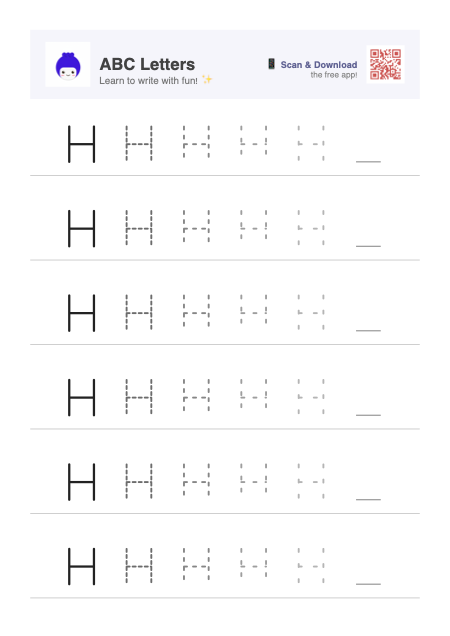 Letter H tracing worksheet preview