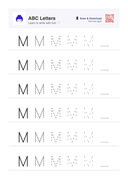 Letter M tracing worksheet preview