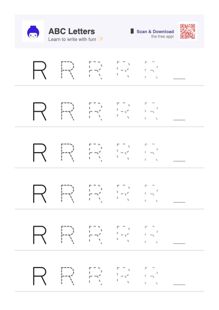 Letter R tracing worksheet preview