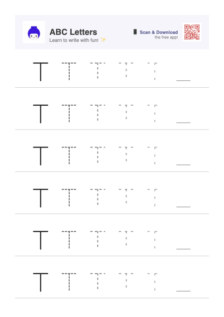 Letter T tracing worksheet preview