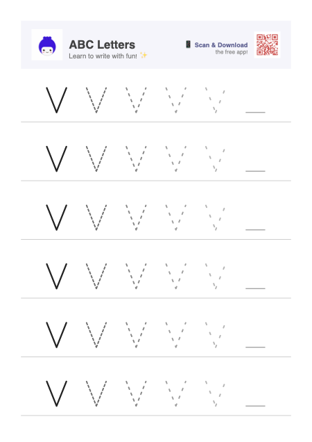 Letter V tracing worksheet preview